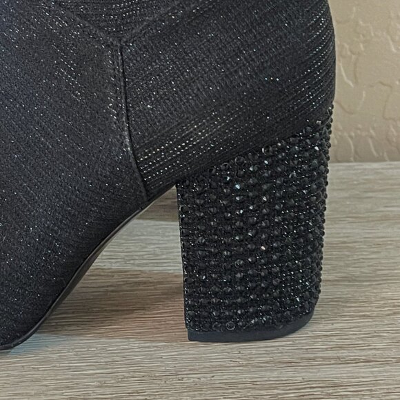 New Michael Kors Ankle Boots 6 Black Sparkle Glitter Crystals Heel Side Zip - Picture 8 of 10